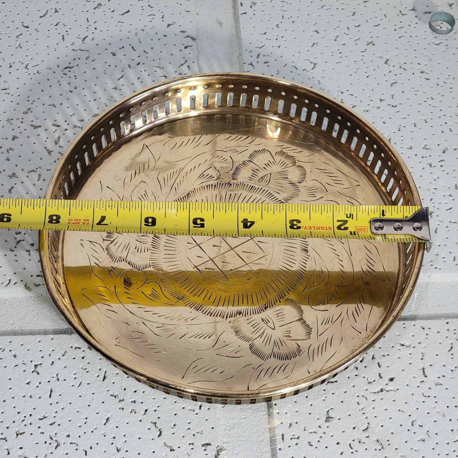 Vintage Brass Round Serving Tray - Etsy