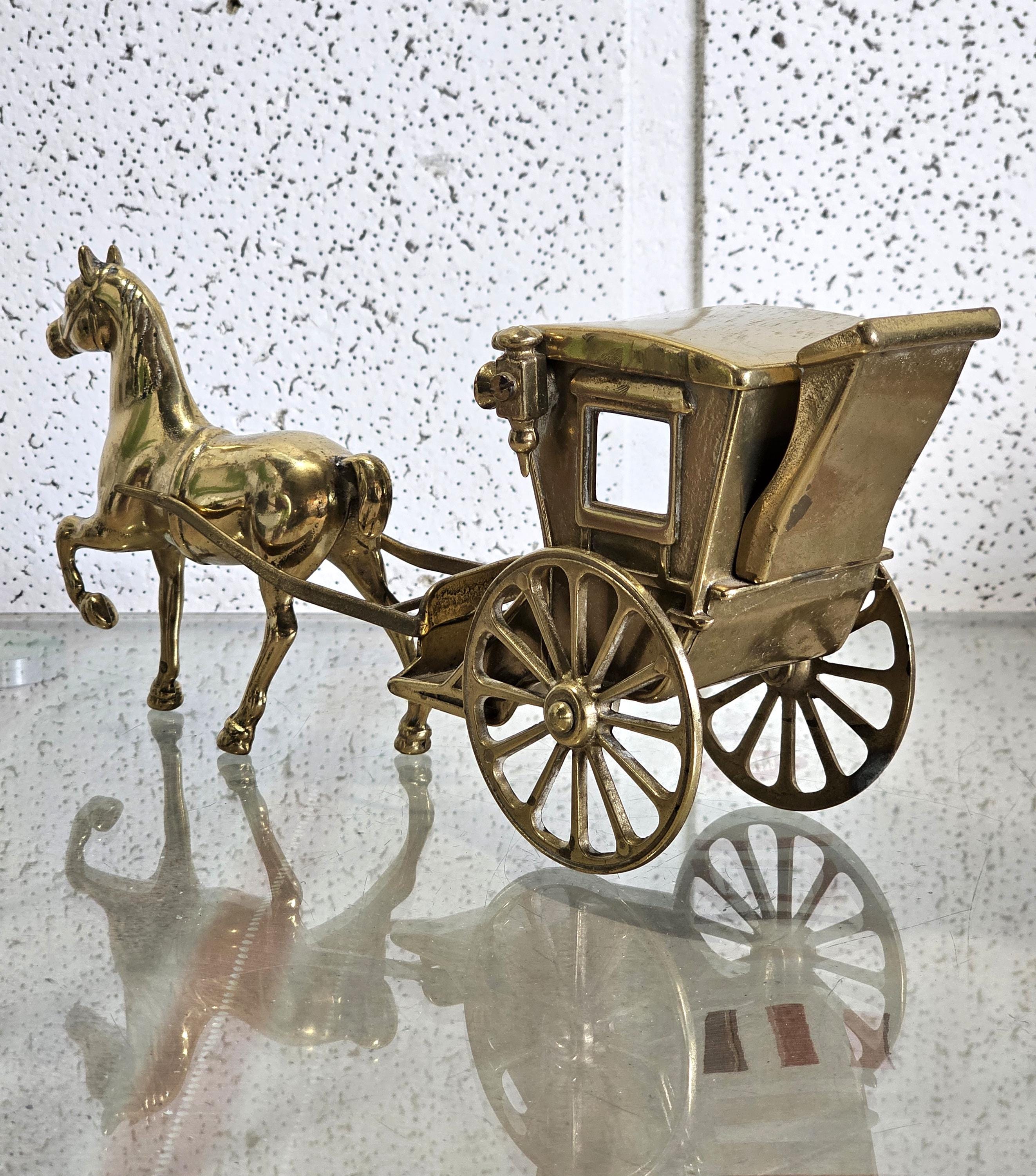 馬車を引く馬、彫刻/置物/彫像、ヴィンテージ無垢真鍮、オフィス装飾