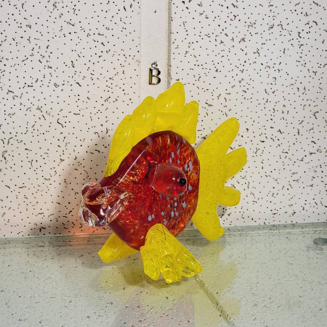 Large Blown Glass Fish/ Glass Art Large Red and Yellow Blown Glass Fish