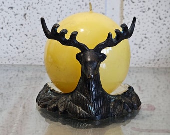 Brass Deer Pillar Candle Holder, Vintage Reindeer Pillar Candle Holder, Christmas Deer Antlers.