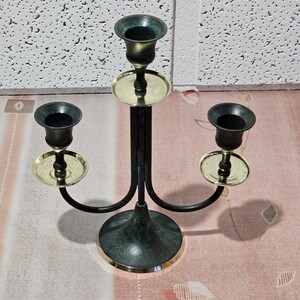 Vintage antique brass candlestick of three candles, antique brass candelabra image 4