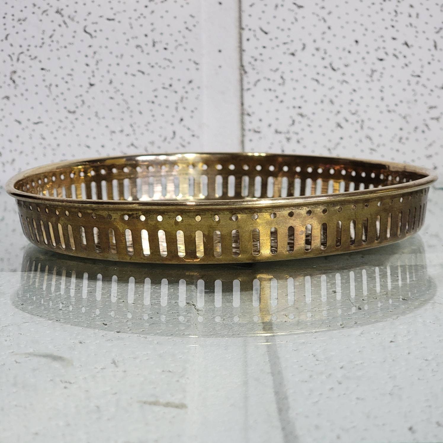 Vintage Brass Round Serving Tray - Etsy