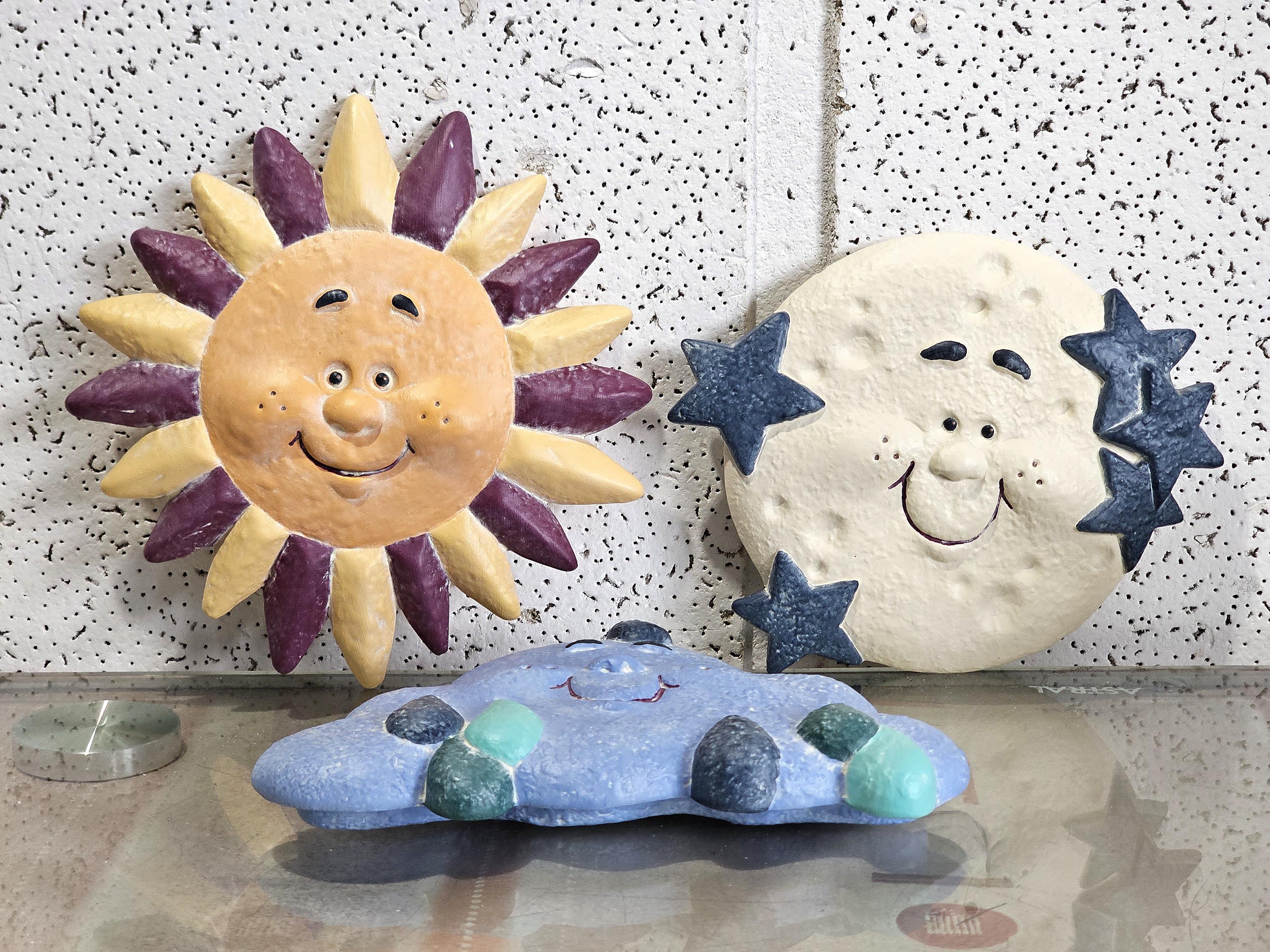 太陽、月、雲の陶器製壁掛け置物 3 体セット。子供部屋の装飾。 - Etsy 