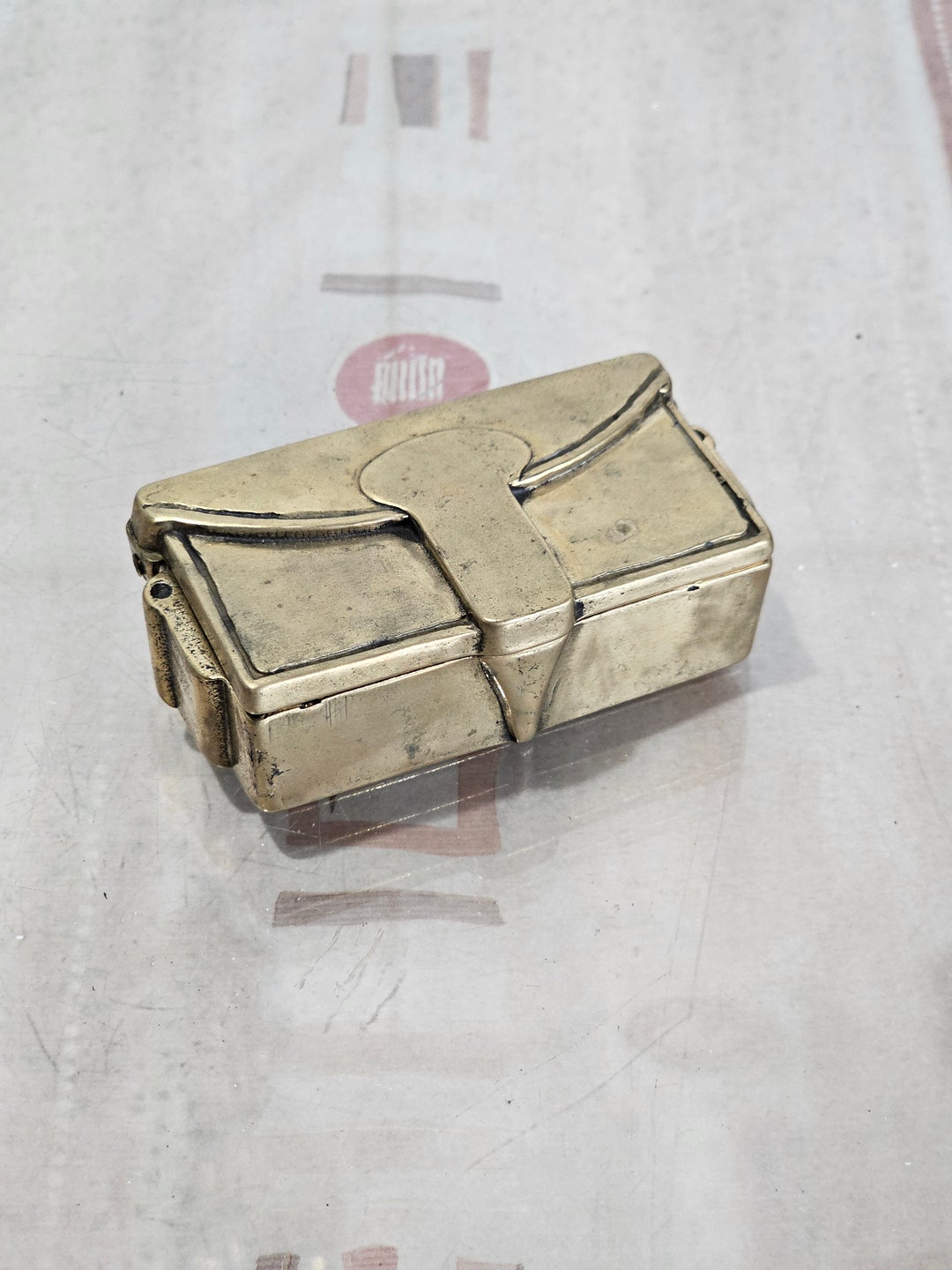 Picture of Vintage Brass Satchel Shaped Stamp Dispenser or Trinket Box 1950's ...