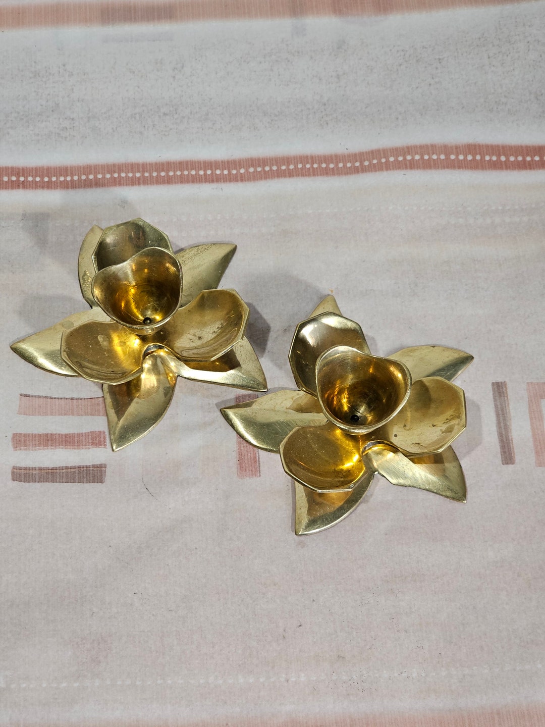 Vintage Brass Lotus Candle Holder Pair Circa 1960s Made in Etsy