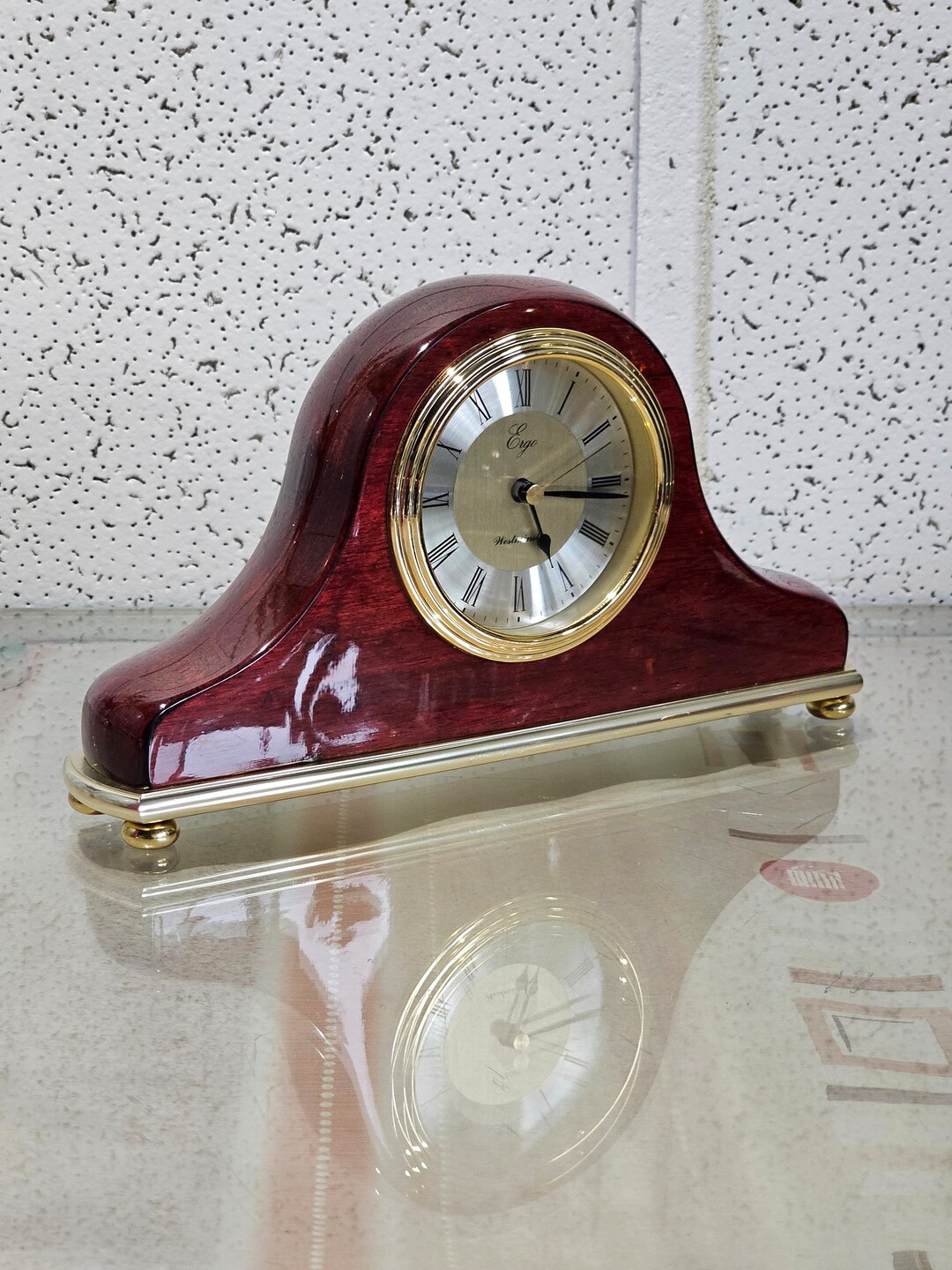 Ergo Mantel Clock, Wooden and Metal Ergo Clocktime Piece Gift, Celebration, Clock Chimes Every