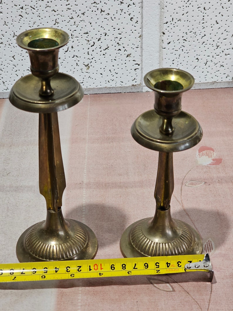 Vintage solid brass candle holders, antique pair candlestick solid brass. image 10