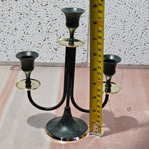 Vintage antique brass candlestick of three candles, antique brass candelabra image 8