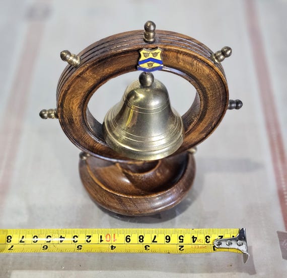 1960s Brass Dinner Gong With Ship Wheel Stand Wooden Striker