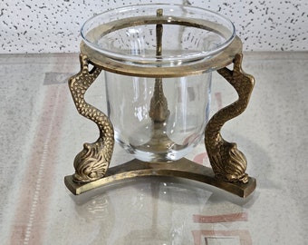 Vintage Brass and glass Plant Stand Potpourri Candle Holder Footed/antique brass plant stand 1970.