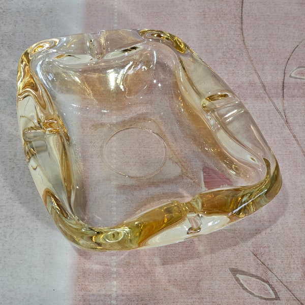 Rare mid-century modern thick, opalescent organically shaped Anchor Hocking ashtray, Freeform collection.Mid Century Ashtray.