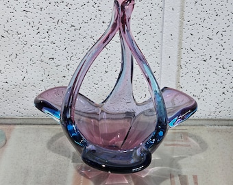 Murano Sommerso glass basket/bowl in purple, blue and pink, murano style glass art.