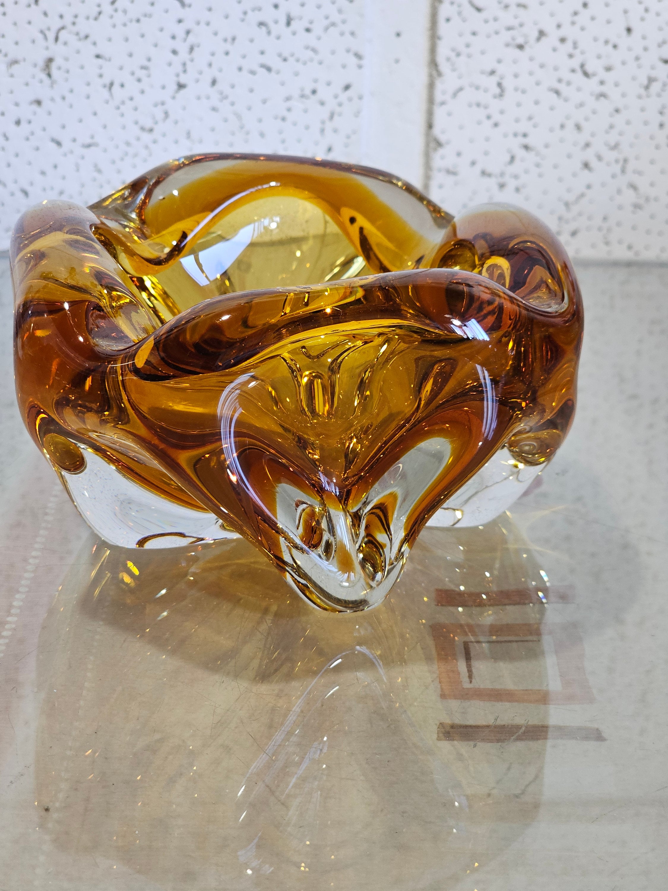 Ashtray Amber Orange Hand Blown, Glass Ashtray Murano Cottage