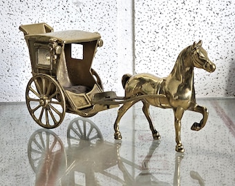 馬車を引く馬、彫刻/置物/彫像、ヴィンテージ無垢真鍮、オフィス装飾