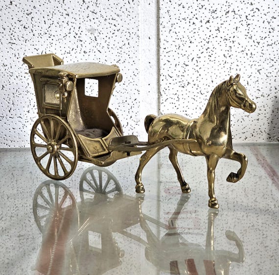 馬車を引く馬、彫刻/置物/彫像、ヴィンテージ無垢真鍮、オフィス装飾
