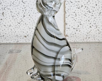 Cat glass figurine, murano style glass sculpture, home decor, handmade in Italy hand blown glass cat figurine.