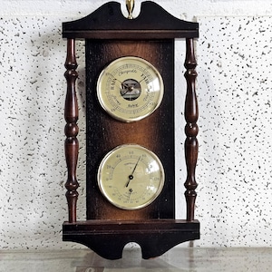 Fischer Sheraton Weather Station Thermometer Barometer Hygrometer Vintage Barometer, Wooden Thermometer Hygrometer. Germany.
