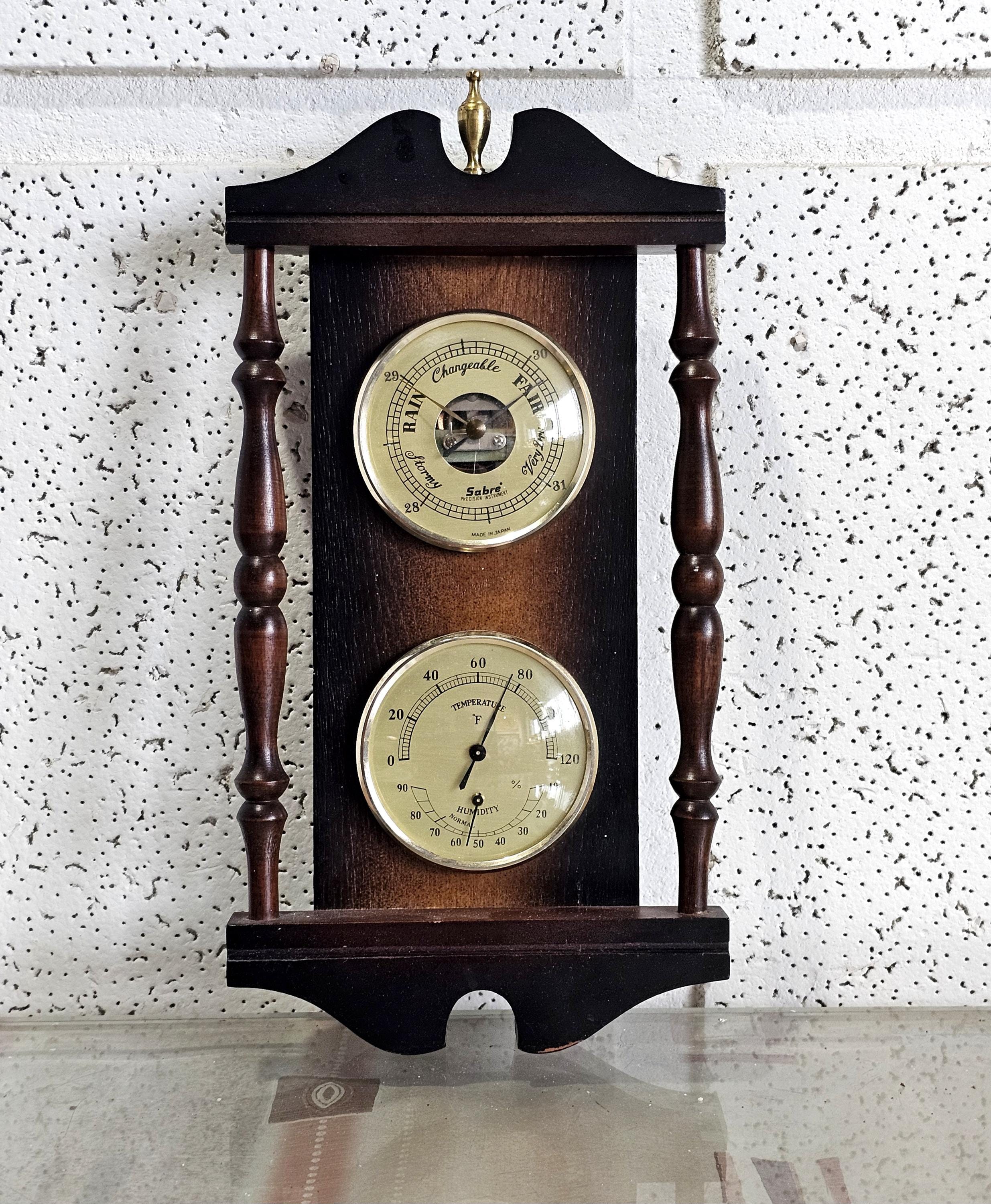 Station Météo Vintage Baromaster AAF - Bois, Baromètre, Thermomètre - 36cm