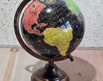 Zodiac Globe, Old World Globe, Vintage Felt Background, Library and Office Decor. terrestrial globe, old world.Terrestrial globe black