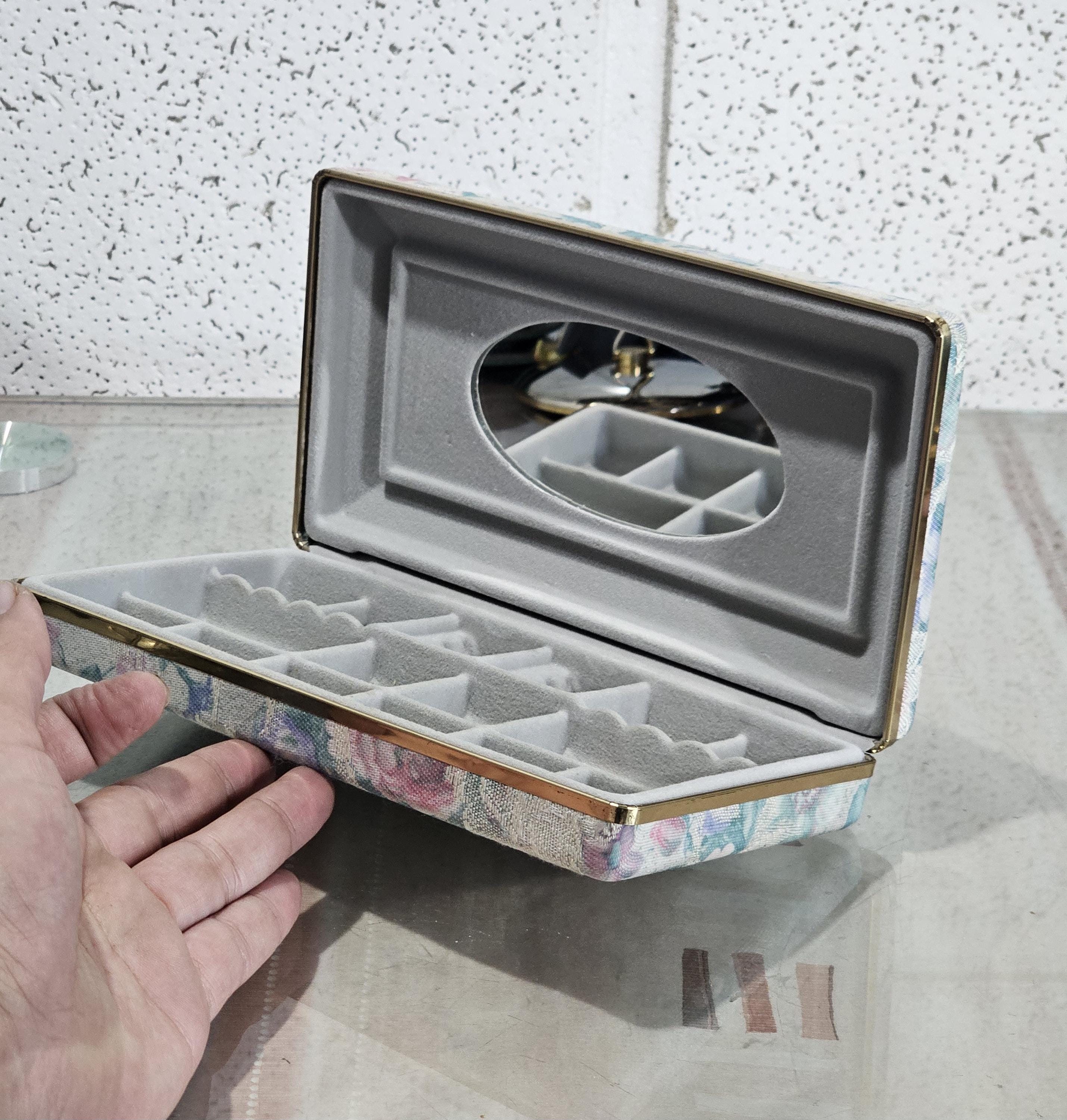 Vintage Retro Floral Fabric Rose Jewelry Box / Antique Jewelry Box