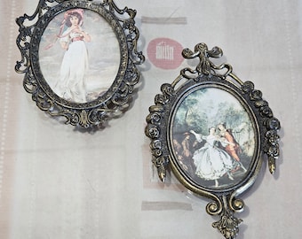 Vintage Oval Frames, 2 Metal, Wedding Decor, Victorian Filigree, Pair Prints, Made in Italy, Gallery Picture, Wall Collage