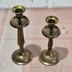 Vintage solid brass candle holders, antique pair candlestick solid brass. image 4