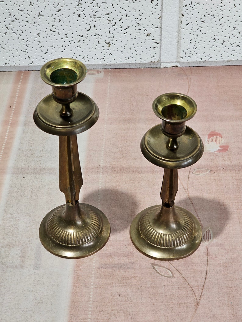 Vintage solid brass candle holders, antique pair candlestick solid brass. image 4