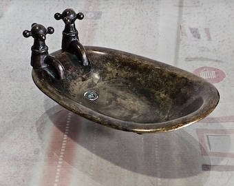 vintage brass look soap dish in the shape of a bathtub, Soap dish Mid-Century