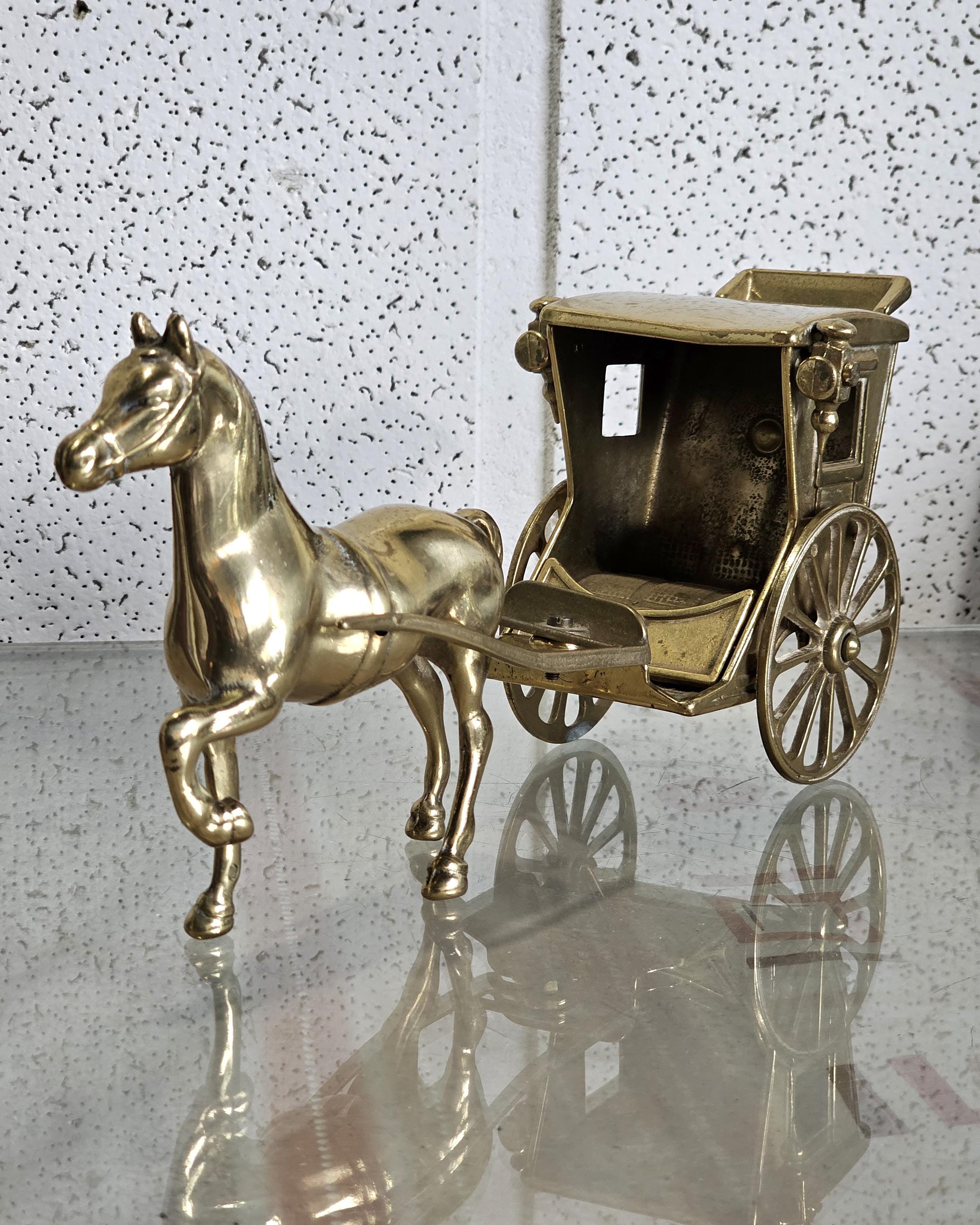 馬車を引く馬、彫刻/置物/彫像、ヴィンテージ無垢真鍮、オフィス装飾