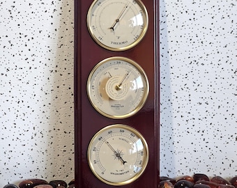 Stazione meteorologica Fischer Sheraton, termometro, barometro, igrometro, barometro vintage, termometro, igrometro in legno.