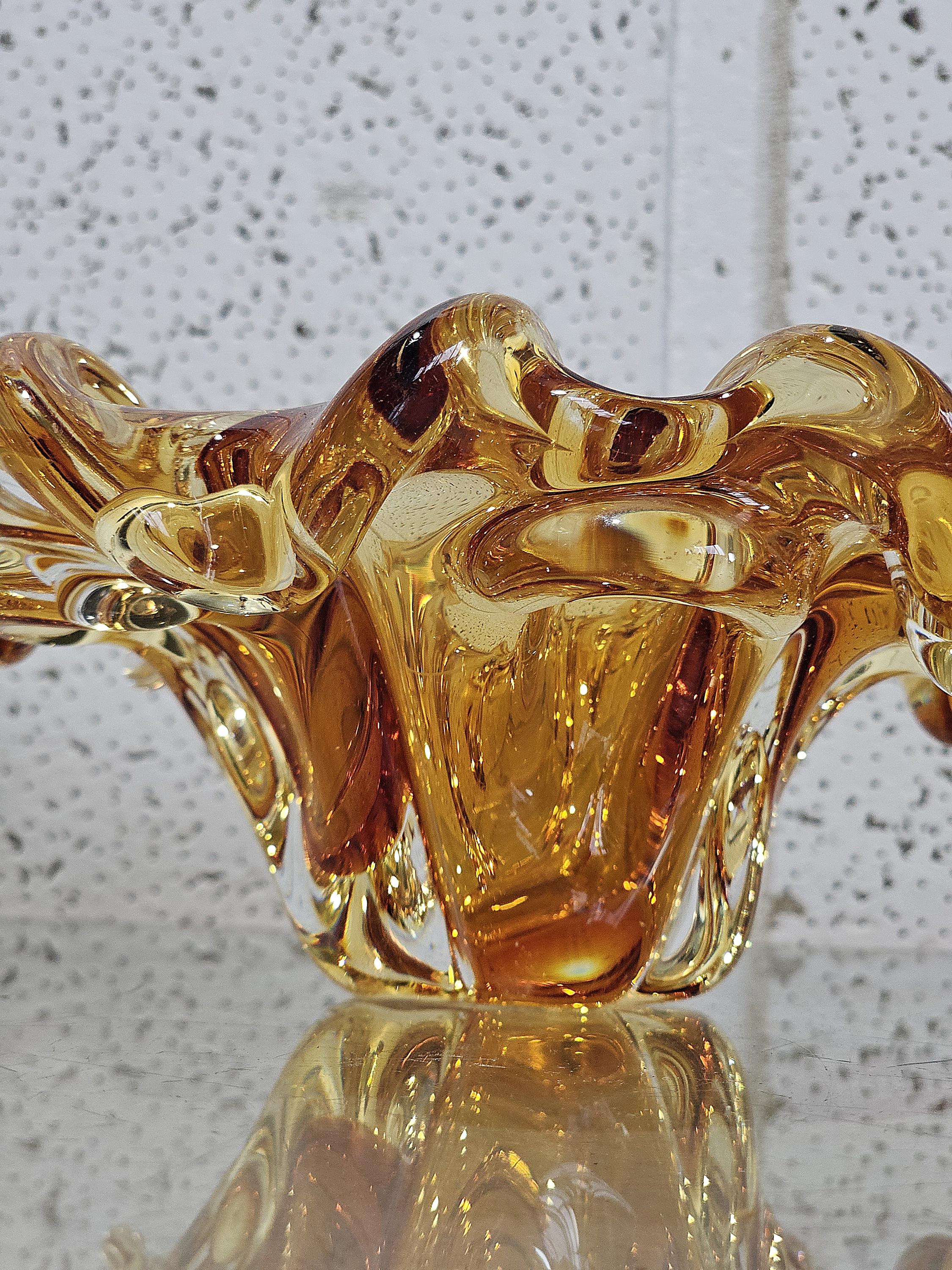 灰皿アンバーオレンジ手吹き、ガラス灰皿ムラーノコテージ、ボウル