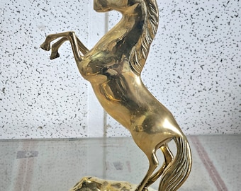 Vintage Large Solid Brass Prancing Horse Figurine, Antique Horse Sclupture.