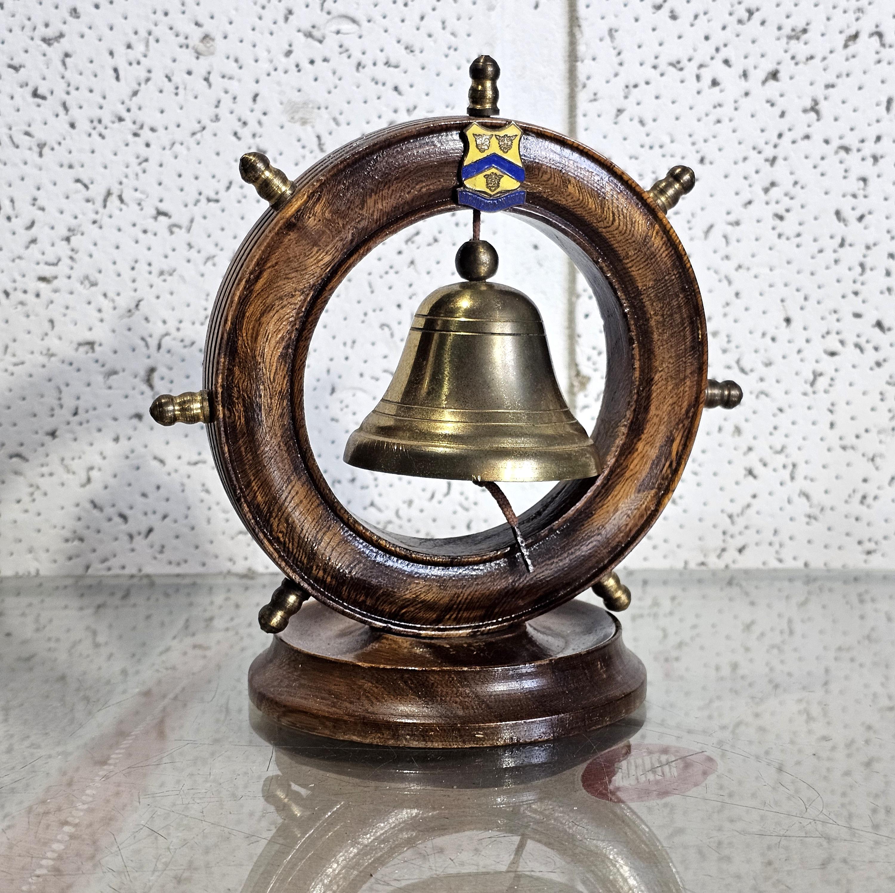 1960s Brass Dinner Gong With Ship Wheel Stand Wooden Striker