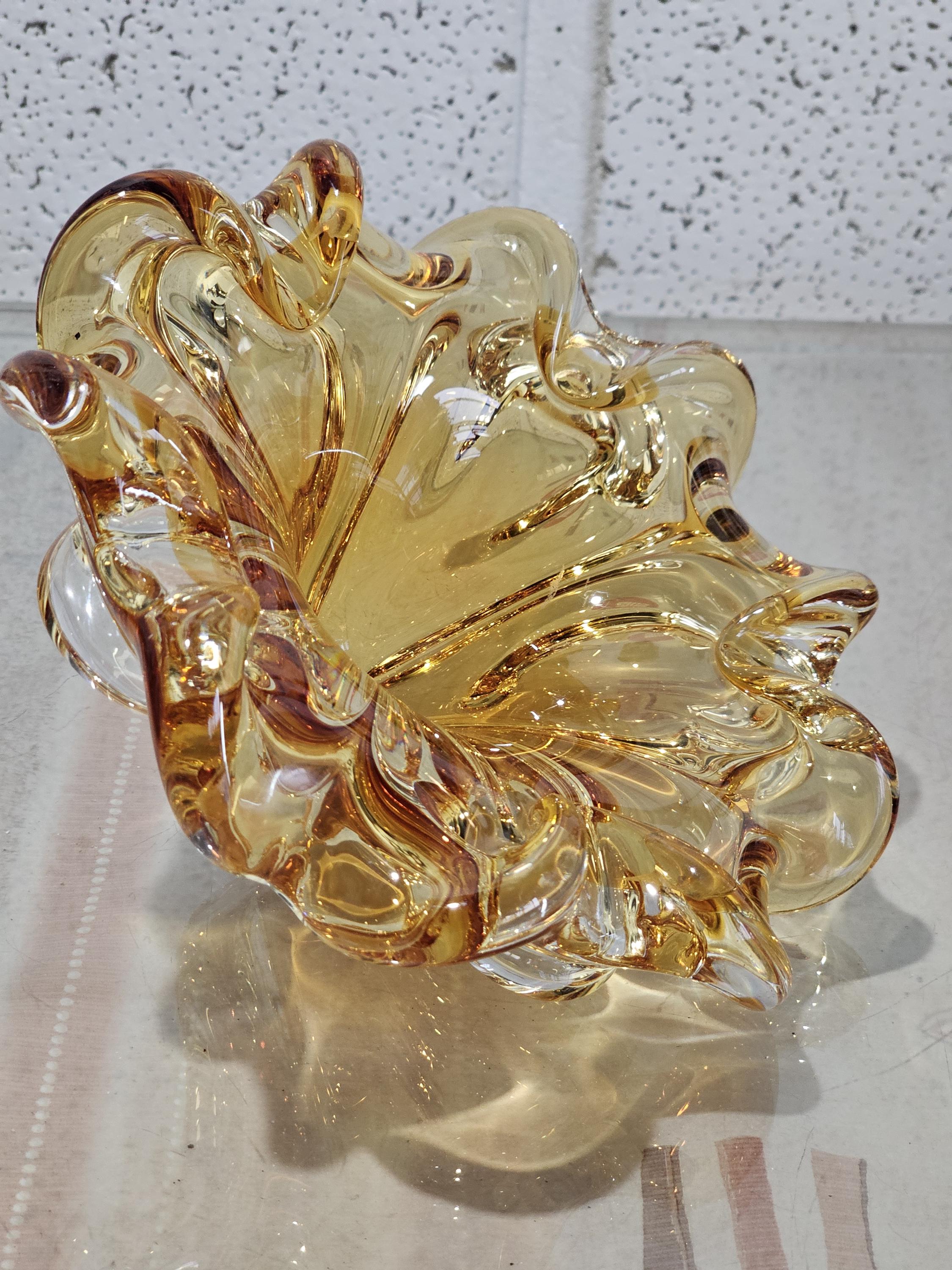 灰皿アンバーオレンジ手吹き、ガラス灰皿ムラーノコテージ、ボウル