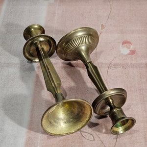 Vintage solid brass candle holders, antique pair candlestick solid brass. image 7