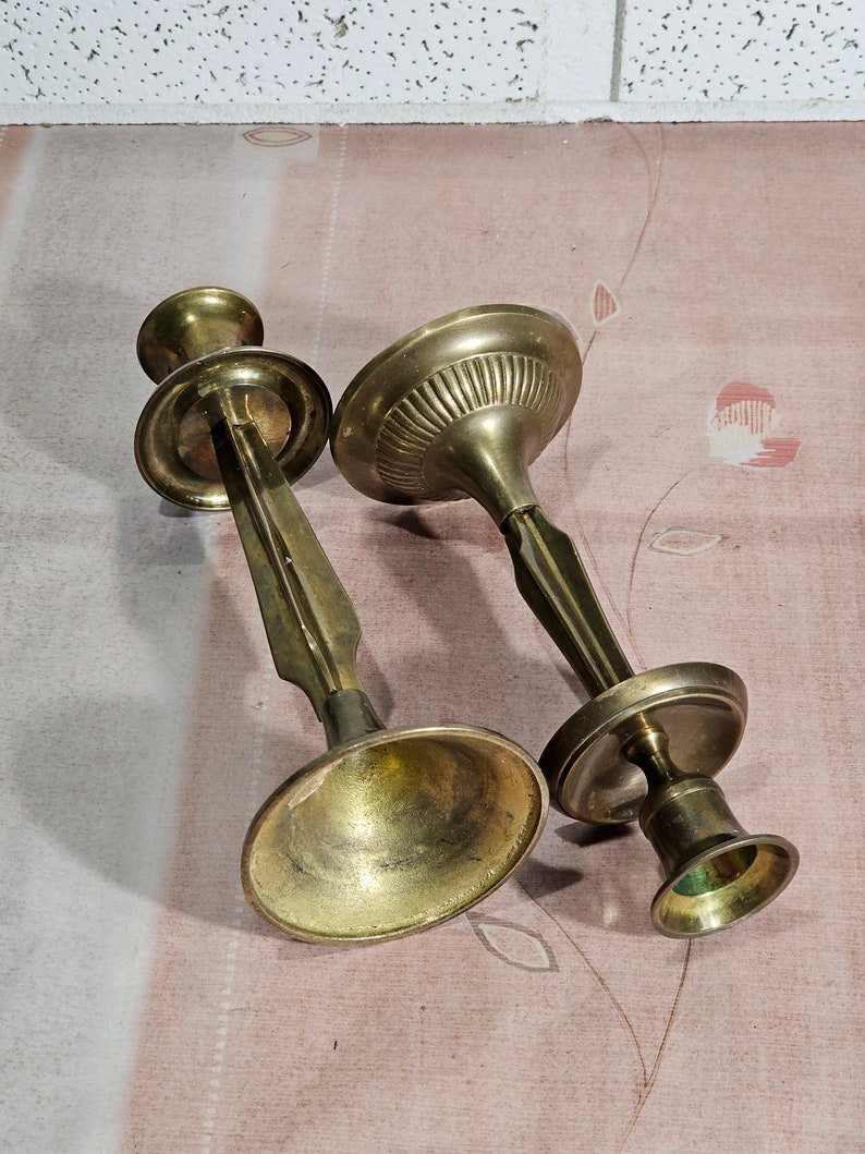 Vintage solid brass candle holders, antique pair candlestick solid brass. image 7