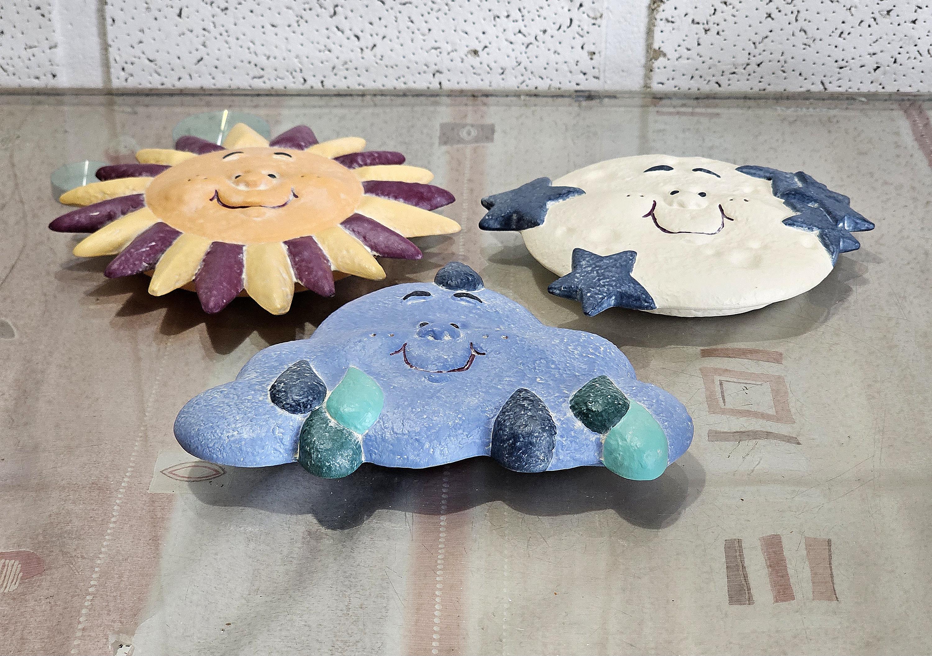 太陽、月、雲の陶器製壁掛け置物 3 体セット。子供部屋の装飾。 - Etsy 