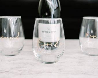 Personalized Stemless Wine Glass Bridesmaid Proposal Bridesmaid Gifts Wedding Gift  Engagement Wine Glass Wedding Gift Custom Glass Bride