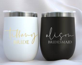 Personalized Wine Tumbler with Name Wine Glass Bridesmaid Proposal Valentines Day Gift Bachelorette Party Favor Personalized Tumbler Straw