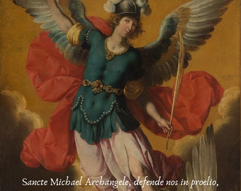 St. Michael Archangel Giclee Print – Latin Prayer, Protection Art