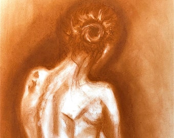 Original Sepia Charcoal Sketch - Giclee Print - HW Fine Art Paper - 'Feminism' - Archival Quality Wall Art - Pigment Print