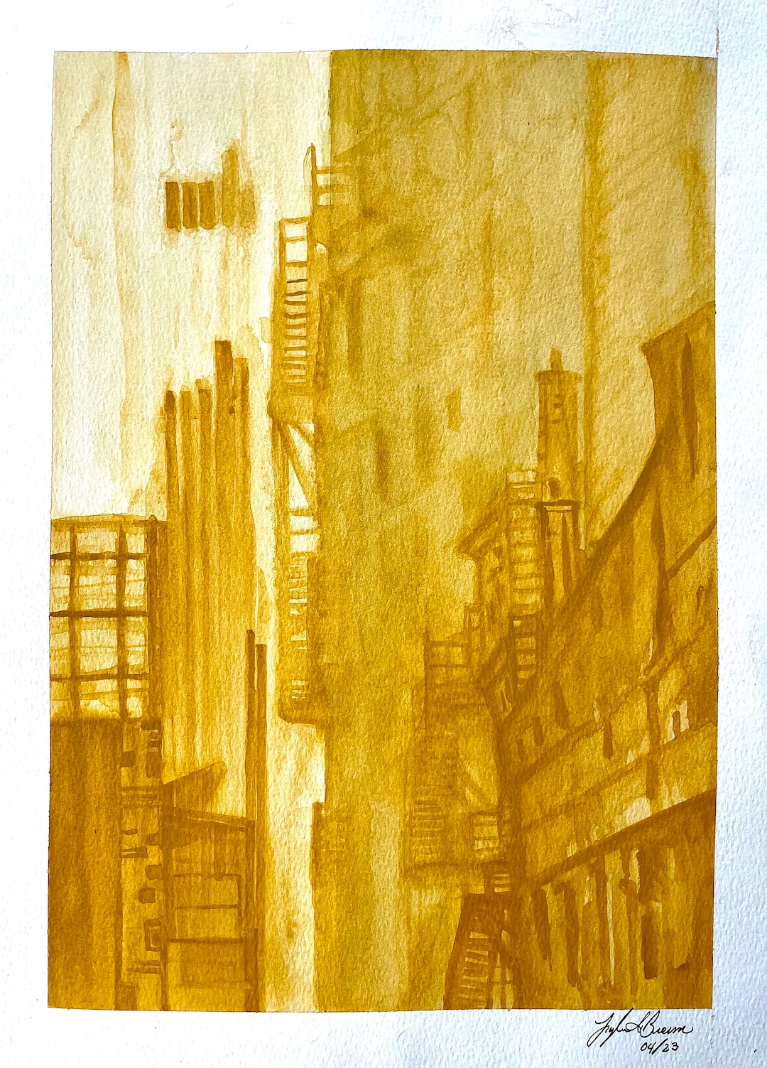 Original Monochromatic Yellow Ochre Watercolor Vibrant Etsy