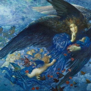 Fine Art : Giclee Print of Edward Robert Hughes&#39; &quot;Night with her train of stars&quot; Painting