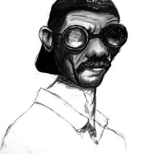 Originele houtskool tekening wall art schets one-of-a-kind print 18 &quot;x24&quot; &#39;Goggles&#39;