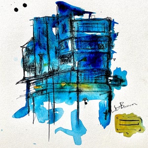 Original Watercolor Urban Sketch - Vibrant and Dynamic Artwork for Your Home or Office