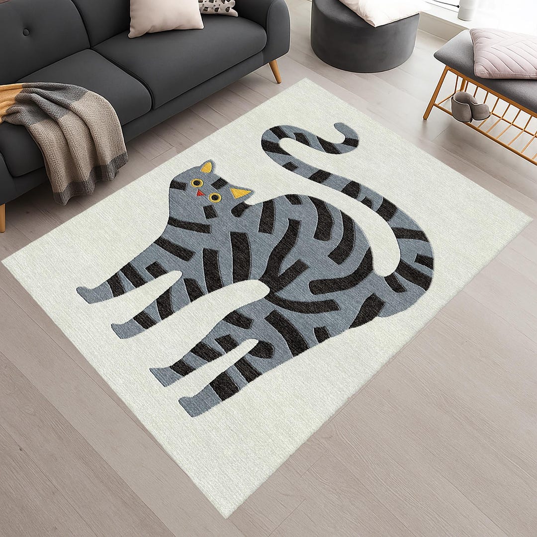 Tabbycat Rugs Hand-tufted Wool Cat Rug – Modern Tabby Design, Kids Room Decor - Etsy