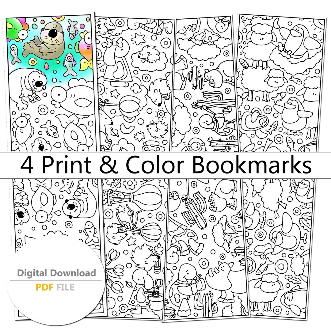 4 Fun Printable Cartoon Animal Coloring Bookmarks for Adults - Etsy