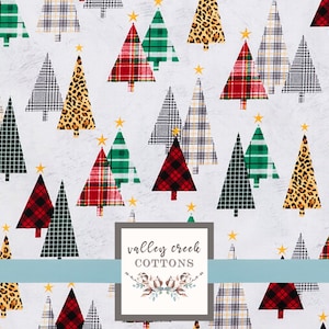 Patterned Christmas Trees Cotton Apparel Quilting Fabric by the Yard