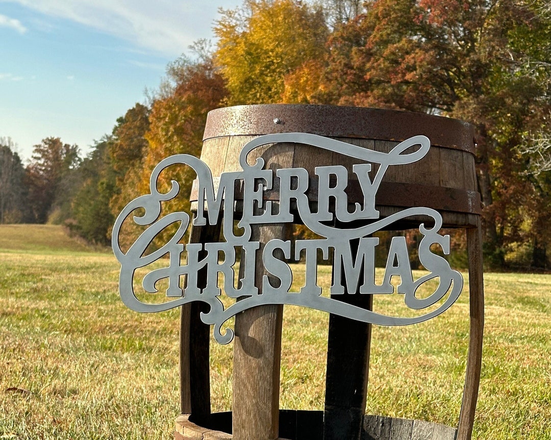 Merry Christmas Metal Sign Decor Etsy