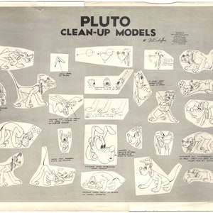 Disney Pluto CLEAN-UP MODELS Oryginalny arkusz modelu fotostatu 1953